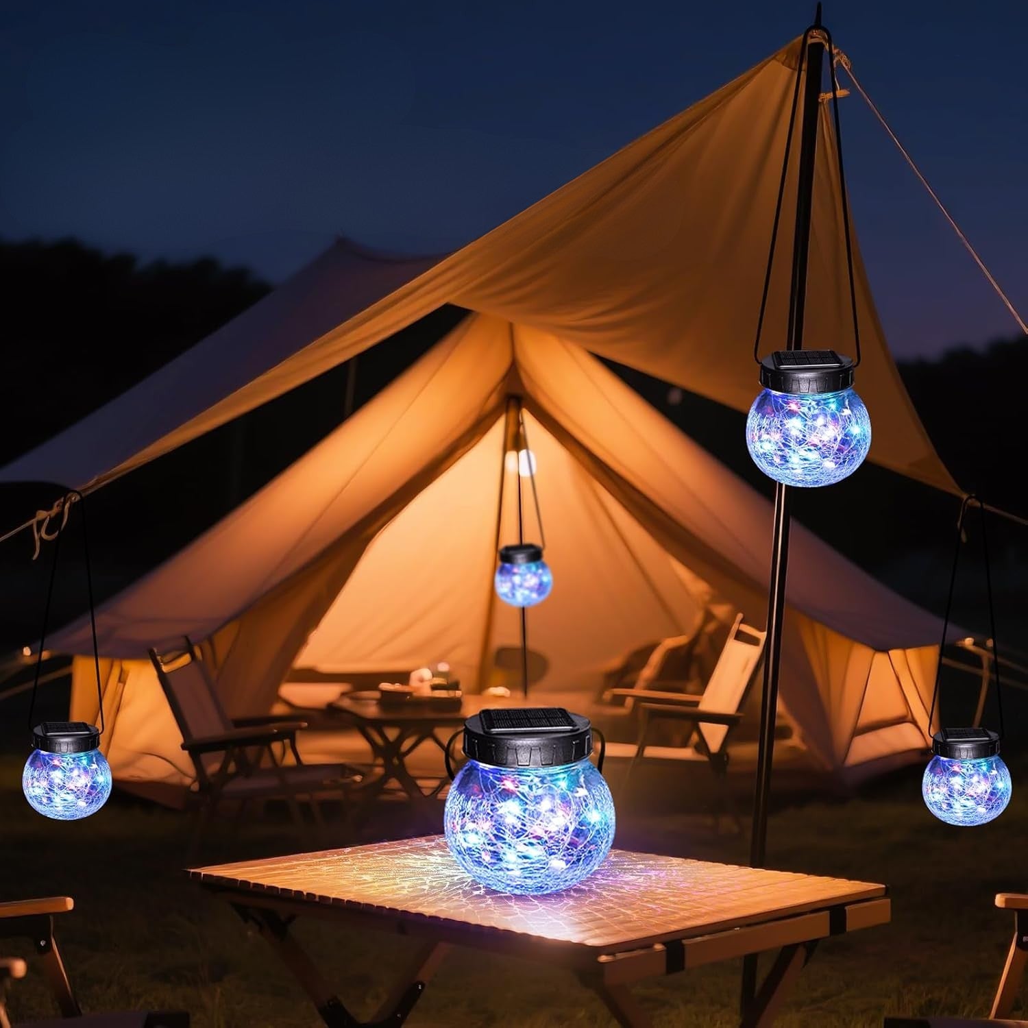 Lanterne Solaire Suspendue — Élégance En Verre Craquelé