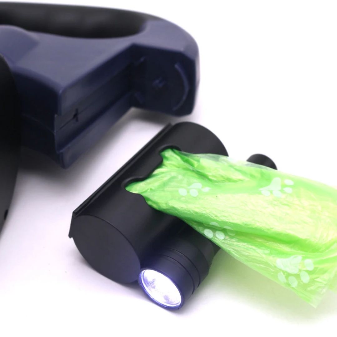 犬用の伸縮リード - LEDランプと袋ディスペンサー付き