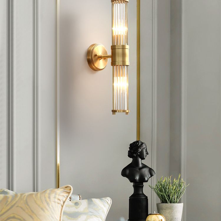 Nowoczesna cylindryczna oprawa ścienna - Style Moderne Doré En Métal Et Verre