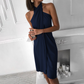 Cécile | Rochie Drapată Elegantă – Guler Înalt Asimetric 