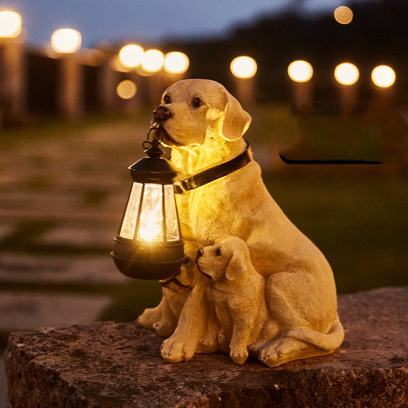 Solhundestatue med LED-lanterne – Dekoration og lys 