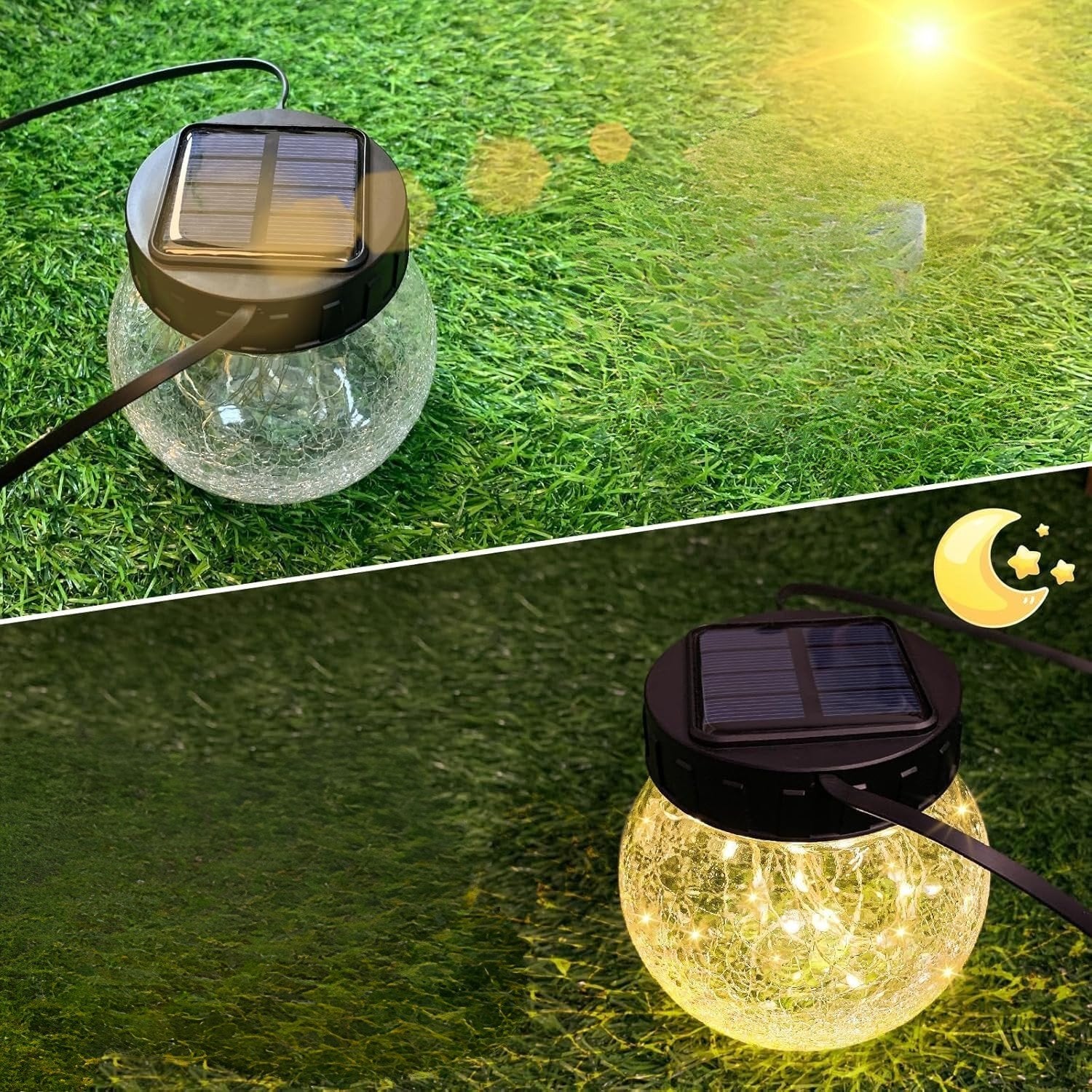 Lanterne Solaire Suspendue — Élégance En Verre Craquelé