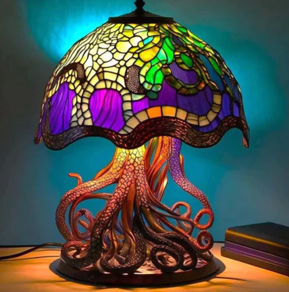 Lampa din Sticlă Colorată Calmante – Lumină Blândă și Atmosferă Caldă 